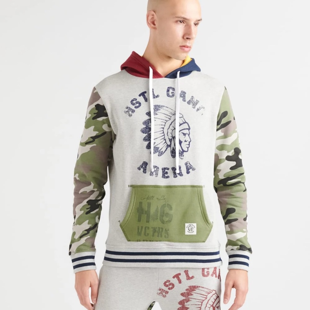 Hustle Gang Gray and Camouflage Hoodie